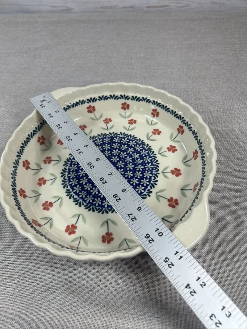 Ceramika z Boleslawca 501 Round Stoneware Pie Dish 9.5” Floral W/ Handles Poland